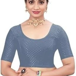 Readymade Saree Blouse for Women Round Neck Pure Cotton Dobby Stretchable Elbow Sleeve Stylish Blouse-image-88