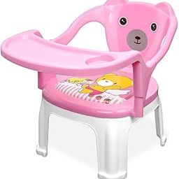 Tony Stark Plastic Chu-Chu squeak sound Feeding Chair with Removable Tray || Soft Cushion Seat & High Backrest with Teddy Bear Design Study Table ||Strong and Portable Baby Chair for Kids, Toddlers, and Babies || 1-4 Years, Upto 30 Kgs - Pink-21