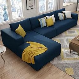 FURNY Mintaa 6 Seater Fabric LHS Sectional L Shape Sofa Set (Blue)-image-102