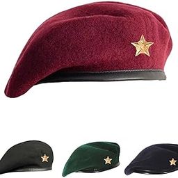 Woolen Rajputana Army Style Beret Cap for Men & Women with Star Badge-image-93