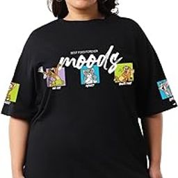 Official Garfield Merchandise Women's Graphic Printed Oversized Fit Half Sleeve Round Neck Cotton Jersey T-Shirt-image-41