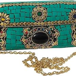 Handmade mosaic metal bag Stone Clutch Ethnic Indian Women/Girls Bridal metal clutch party sling bag-image-19