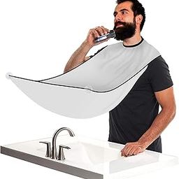 Beard Bib Apron Beard Catcher for Shaving and Trimming, Grooming Cape Apron Catcher, Non-Stick Beard Cape Shaving Cloth, Best Beard Trimming Gift for Men - White-image-7