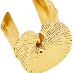 Gold-Plated Textured Floral Cuff Bracelet for Women | Adjustable Statement Handcuff Bangle | Designer Jewelry for Parties, Weddings & Gifting-image-96