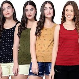 Women Tank Top – Regular Fit Cotton Sleeveless Tee | Ladies Casual Tank Top,Stylish Women Clothing,Soft Cotton Tank for Girls & Women-Pack of 4-image-77