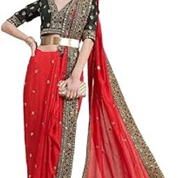 fashion basket Women's Georgette Red Saree With Unstitched Blouse (SSFB-SARI2845_Free Size_Maroon)-picture-15