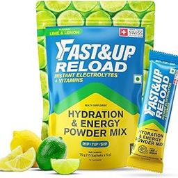 Fast&Up Reload Energising Electrolyte Powder Drink Mix – Pack of 15 sachets- Travel Friendly Hydration & Energy Drink, 5 Essential Electrolytes + 2 Added Vitamins - Refreshing Lime and Lemon Flavour-26