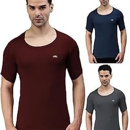 Men's Round Neck Half Sleeves 100% Cotton Vest with Extended Length for Easy Tuck (Pack of 3)-image-42