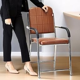 RATISON Office Chair Visitor Chair with arm Rest with Steel Frame and Cushioned seat Back, Chair Without Wheels Holds up to 110 kg Heavy Design (1, Brownn, Standard)-28