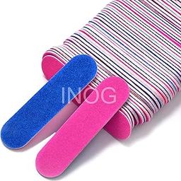 INOG Mini Nail File (180/240 Grit), 100Pcs Disposable Nail Files Double Sided Emery Boards Home or Professional Manicure Pedicure Tools (Blue and Pink)-1