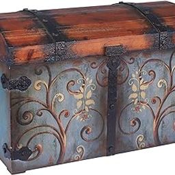 Large : Household Essentials 9502-1 Vintage Wood Storage Trunk, Large, Blue Body/Brown Lid/Floral Design-image-19