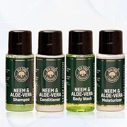 Old Tree Neem & Aloevera Travel Toiletries 20ml, (Set of 25-100Pcs) | Shampoo, Conditioner, Bath Gel, Moisturizer for Men and Women | Travel Size Toiletries Kit for Hotel Amenities-41