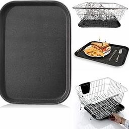 JD FRESH Plastic Dish Draining Tray/Rectangular Drainer Plate for Kitchen/Non-Slip Serving Dish for Restaurant/Hotels/Cafes/Home/Bars(Black)-image-62