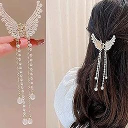 Elegant Tassel Pearl Butterfly Hair Clip Flying Metal Hair Claw Clips Hair Clamps Hair Styling Clips Hair Accessories For Women's And Girls, Gold-image-79