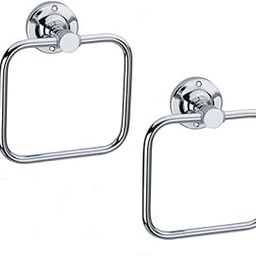Chrome Towel Ring Holder for Bathroom, Square Design, 2 Pieces Set-image-38