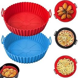 Air Fryer Silicone Basket Liners, Set of 2, Red and Blue, with Handles Nonstick Reusable Heat Resistant I Cooking Oven Insert Accessories-image-66