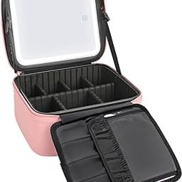 GBEX Travel Makeup Bag with Light Up Led Mirror Portable Cosmetic Train Case with Adjustable Dividers Makeup Organizer Bag Storage Box for Women 3 Color Lights (Pink)-20