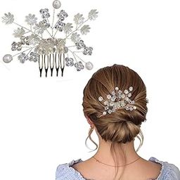 LYKAA Korean Stylish Pearls Hair Clips for Women Girls, Rhinestones Bun Hair pin, Side Pin, Comb Pin, Juda Pin, Hair Accessories - Pack Of 1 Silver-36