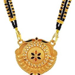 Gold Plated Traditional Round Pendant Mangalsutra for Women with Enamel Detailing-8