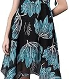 Floral Print Asymmetric Midi Dress, Black and Red, Spaghetti Straps, Western Style-image-36