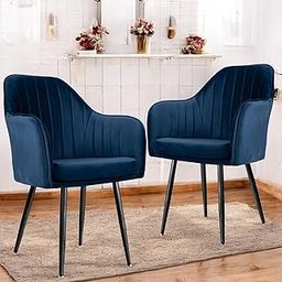 BAWARI Set of 2 Accent Chair for Living Room | Modern Armchair in Soft Velvet Fabric with Sturdy Legs | Premium Chair for Home Living Room Bedroom Restaurent | (Black Legs, Blue)-image-58