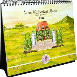 Watercolour Houses Desk Calendar 2025, The Fleurmill, Office Flip Desktop Calendar With Notes Section, 8.6 x 10 inches, Large Dates, 300 GSM, Aesthetic Artwork, Desk Decor-picture-14