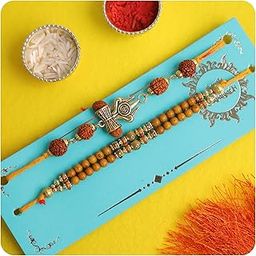 Rudraksha & Sandalwood Rakhi Set for Brother with Roli Chawal | Traditional Spiritual Rakhi Combo for Raksha Bandhan (Pack of 2)-79