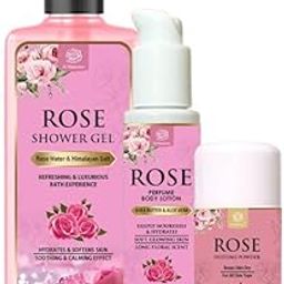 AL MASNOON Rosse Body Care Kit | Combo of Rosse Shower Gel (250ml), Body Lotion (100ml), Dusting Powder (40g) | Rosse Essential Oil & Natural Ingredients | Complete Floral Skincare Pack-image-43