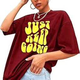 leotude Women's Cottonblend Oversized Half Sleeve Printed T-Shirts (Color: Maroon)-picture-13