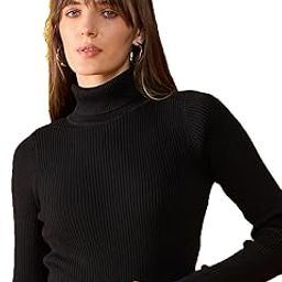 98 Degree North Women Cotton Self Design High Neck Pullover Has A Full Sleeves and Straight Hem-RG11121-BLACK-image-79
