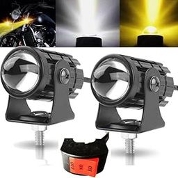 Wizzo 2 Pieces - Super Bright Dual Color Yellow/White Led Mini Fog Light Lamp Projector Lens Spotlight For Bike Car (DC 12V, 36W) With Switch-29