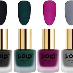 Volo Velvet Dull Matte Posh Shades Party Girl Range Nail Polish Sets(Black, Dark Green, Magenta, Grey 32 ml) Pack of 4-image-57