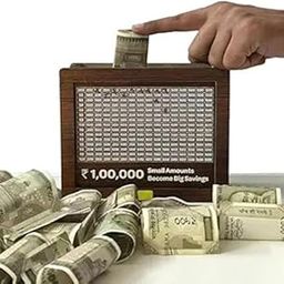 Wooden Money Savings Bank Box with 1,00,000 Rupees Savings Chart, Brown-image-38