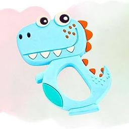 SUN & SHINE | 100% Natural Rubber & Premium Silicone Teether For 6 To 12 Months Baby | BPA-Free, Soft & Gentle | Teething Toys For Babies | Nibble Rex Animal Teether | Ideal Gifts For New Parents (Blue)-image-3