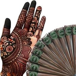 Sabz Organics Natural Organic Bridal Henna Mehendi Cones For Hand, Feet And Body Designs Fine Detailing With Long Lasting Dark Red Brown Colour Stain-80