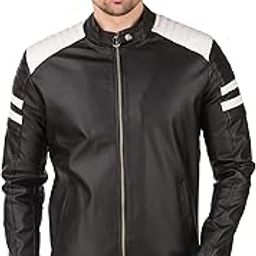 Black and White Design Faux leather Jacket For Man-picture-15