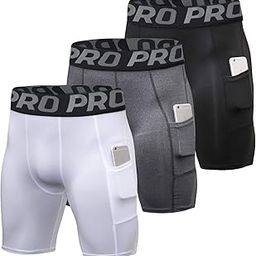 Compression Shorts for Men 3 Pack Sports Anti-Chafing Underwear Base Layer Shorts Quick Dry Running Gym Shorts with Phone Pockets Cycling Tights for Workout Athletic Rugby Short Protect Leg Skin-image-49