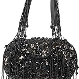 Women Black PU Beads Embellished Tasseled with Sequin Batuwa-7