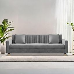 Casaliving Garcia 3 Seater Sofa Set for Living Room (Dark Grey Colour) Premium Fabric Sofa-image-97