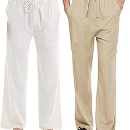 Men's Cotton Casual Pants Jogger Trackpants Waist Drawstring Yoga Beach Pants with Pockets Sweatpants Combo Pack of 2 Open Bottom-image-98