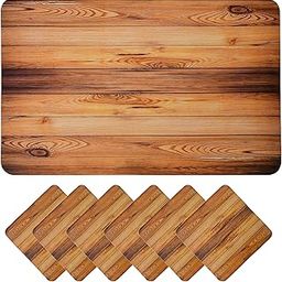 Yellow Weaves 6 Piece Wooden Style PVC Dining Table Placemats, (Color - Wood)-28