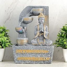 Global Grabbers Polyresin Table Top Indoor Outdoor Water Fall Fountain with LED Lights Home Decor Decoration Gift Gifting Items-STN_Gry-S6-image-52
