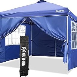 OUTFINE Patio Canopy 10'x10' Pop Up Commercial Instant Gazebo Tent, Outdoor Party Canopies with 4 Removable Sidewalls, Stakes x8, Ropes x4 (Blue, 10*10FT)-image-76