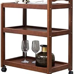 3-Tier Solid Wood Rolling Bar Cart - Wine Serving Cart with Wheels, Utility Cart, Kitchen Storage Cart, Seasoning Rack on Wheels for Dining Room - Wine Serving Trolley (3 Tier, Teak Finish)-picture-11