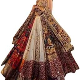 Cream cotton print mirror work navratri lehenga chaniya choli-image-95