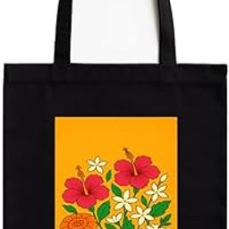 Vibrant Floral Burst Eco-Friendly Cotton Tote Bag with Zip | Say No to Plastic Print | Reusable Black Bag with White Pocket | 16x14 inch | for Office, College, Daily Use-image-114