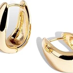Chic Chunky Oval Huggie Hoop Earrings for Women Fashion | Stylish Trendy Latest Gold Bali Western Dainty Ear Accessories | Korean Earrings for Girls-43