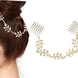 2PCS Gold Tassel Floral Leaf Hair Jewelry,Gold-Plated Leaf Hair Chain,Wild Leaf Hair Comb Pin Gift for Girls & Women,Wedding Hair Accessories-image-29