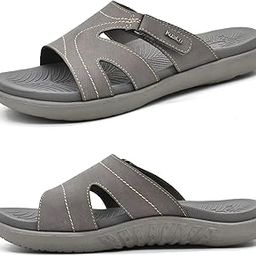 Womens Fashion Orthotic Slides Ladies Lightweight Athletic Yoga Mat Sandals Slip On Thick Cushion Slippers Sandals With Comfortable Plantar Fasciitis Arch Support, Grey, 7.5-image-40