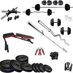 Body Maxx 10Kg Home Gym Equipment Combo with 3 ft Curl +5 ft Plain Rod and 1 Pair Dumbbell Rods, Adjustable Gym Bench, Fitness Bench, Home Gym Equipments Gym Accessories Combo Set-7